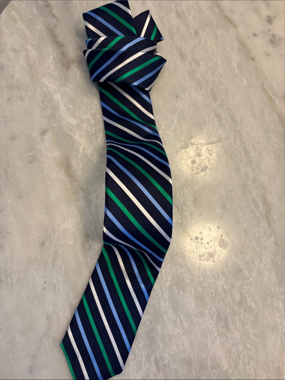 Tommy Hilfiger Navy Blue Green White Striped Silk Tie